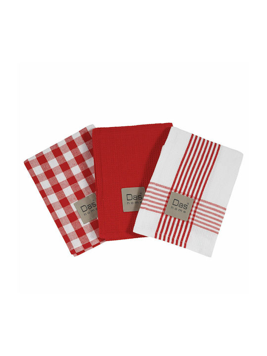 Das Home Kitchen Line Tea Towel made of 100% Cotton in Red Color 50x70cm 3pcs