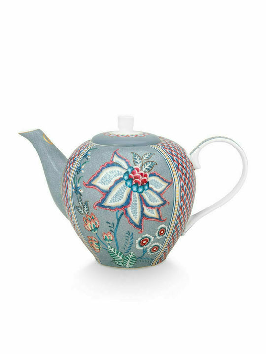 PiP Studio Flower Festival Set de Ceai cu Cană din Porțelan în Culoare Albastru 1600ml 3buc