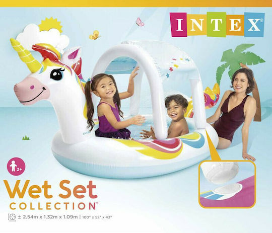 Intex Unicorn Spray Kinder Runde Schwimmbecken 130lt Aufblasbar 254x109cm Weiße