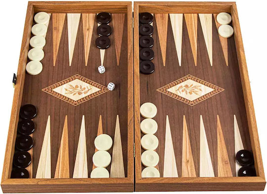 Manopoulos Oak Laminate Handmade Backgammon Olive Wood with Checkers 24x24cm