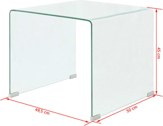 Square Side Glass Transparent Coffee Table W49.5xL50xH45cm