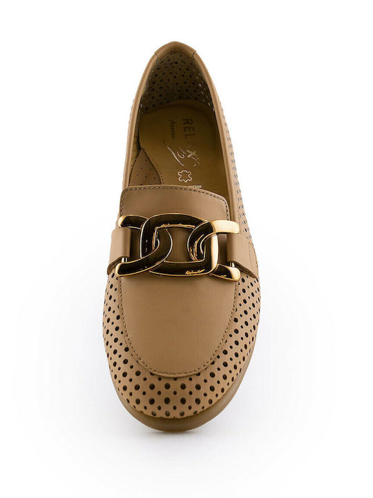 Δερμάτινα Γυναικεία Loafers Camel