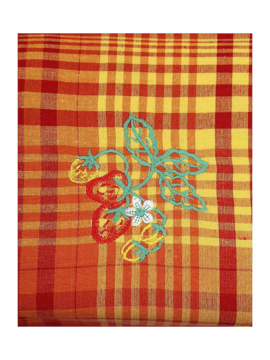 Pennie Fraoula Cotton Checkered Tablecloth with Embroidery Κόκκινο 85x85cm