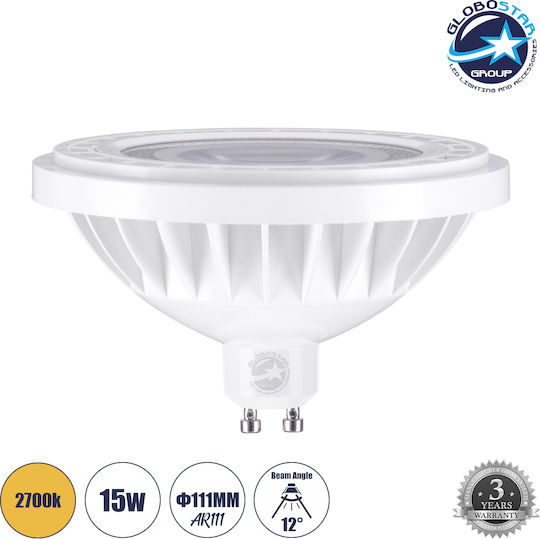 GloboStar LED Bulb 15W 70mm for Socket GU10 and Shape AR111 Warm White 1650lm