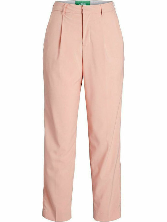 Women's High-waisted Fabric Trousers Regular Fit Coral