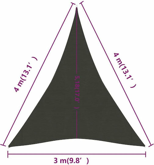 vidaXL Τρίγωνο Πανί Σκίασης Γκρι με Κρίκους 3x4x4m 160gr/m² από HDPE 160gr/m²