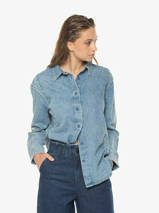 Tom Tailor Langärmelig Damen Denim Hemd Blau