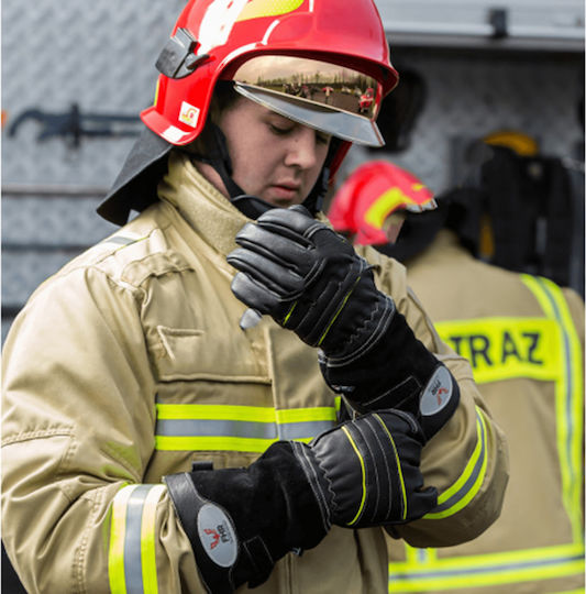 Flame Control Αδιάβροχα Γάντια Εργασίας Πυροσβεστικά Μαύρα Δερμάτινα Πυρίμαχα