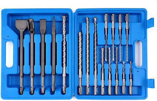 Tagred Set Pointed Chisel & Chisel Bits & Drill with SDS Plus Socket 17pcs