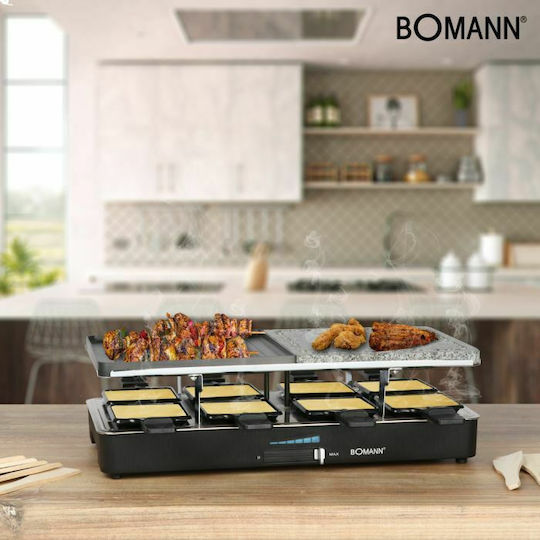 Bomann Επιτραπέζια Ηλεκτρική Ψησταριά Raclette Λείας και Αυλακωτής Πλάκας 1400W με Ρυθμιζόμενο Θερμοστάτη 46x23εκ.