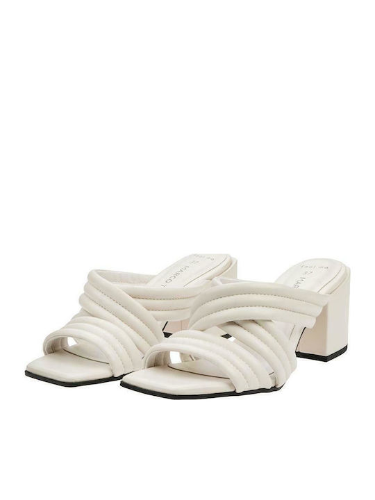Mules with Chunky High Heel OffWhite