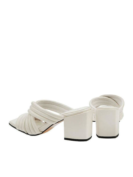 Mules with Chunky High Heel OffWhite