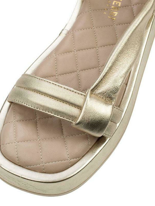 Leather Women's Flat Sandals Flatforms in Gold Color