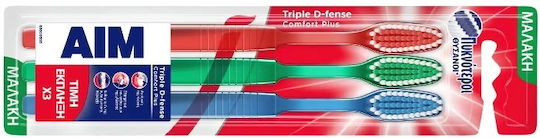 AIM Triple D-fense Comfort Plus Manual Toothbrush Soft Red - Green - Blue 3pcs