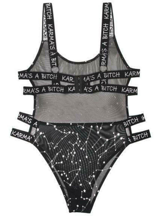 Fantasy Lingerie Karma Is A Bitch Bodysuit With Zodiac Print Sexy Κορμάκι με Διαφάνεια Black