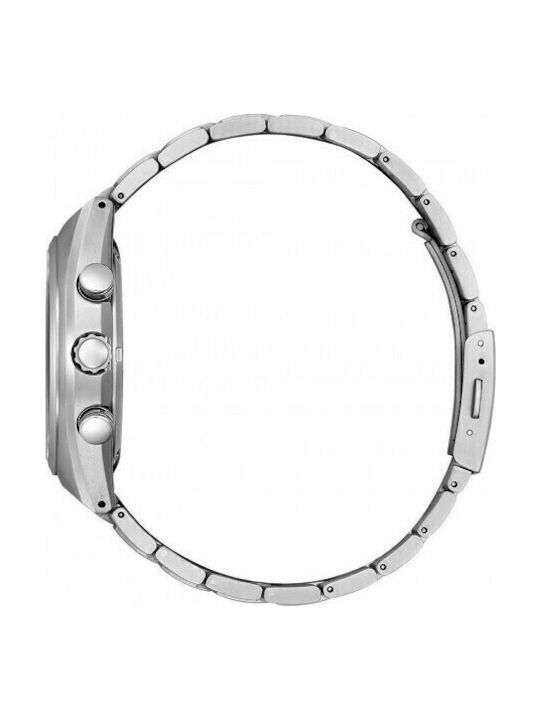 Citizen Ανδρικό Ρολόι 43mm Χρονογράφος Eco - Drive με Ασημί Μεταλλικό Μπρασελέ