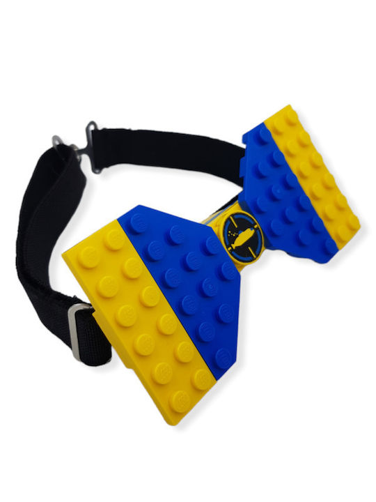 Large bow tie made of plastic blocks - Size 9,6 cm x 5 cm - Blue with Yellow