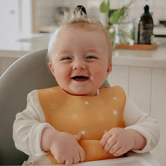Mushie Cherries Waterproof Bib Silicone with Button & Pocket White