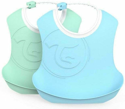 Twistshake Waterproof Bib Plastic with Button & Pocket Pastel Blue-Green for 4 m+ 2pcs