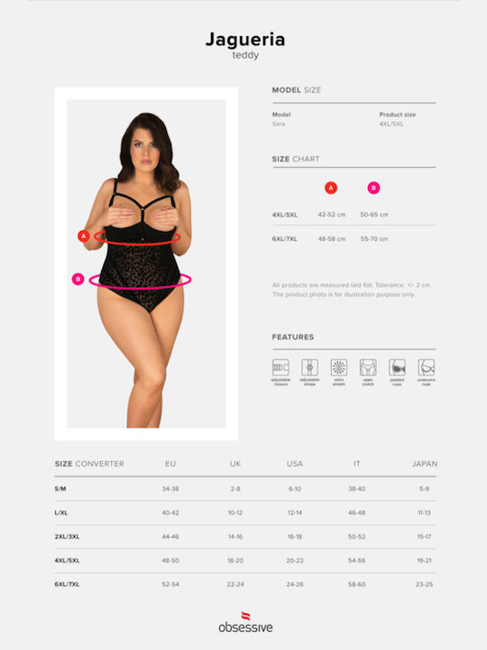 Obsessive Jagueria Plus Size Sexy Κορμάκι Crotchless Teddy Black