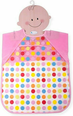 Interbaby Dots Waterproof Coverall Plastic with Hoop & Loop Fastener & Sleeves Pink