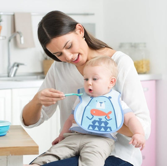 Chicco Easy Meal Лигавник Текстил със закопчалка за обръч и примка Светлосиня за 6 за електронен магазин в категорията "Гризалки и облекчение при изрязване на зъби" 3бр