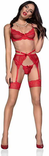 Chilirose Sexy Lingerie Sets with Lace and Garters Red 4pcs
