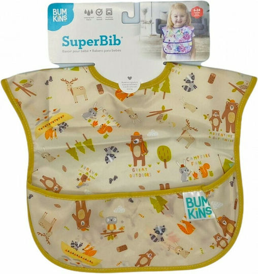 Bumkins Camp Friends Waterproof Bib Plastic with Hoop & Loop Fastener & Pocket Green for 24 m+