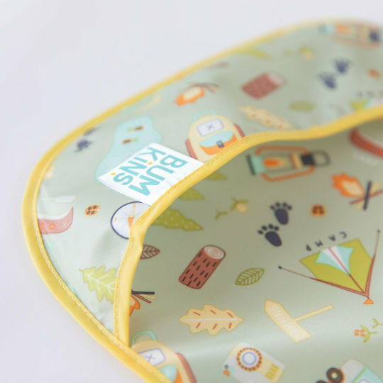 Bumkins Camp Friends Waterproof Bib Plastic with Hoop & Loop Fastener & Pocket Green for 24 m+