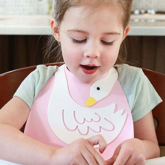 Make my Day Swan Waterproof Bib Silicone with Button & Pocket Pink for 6 m+