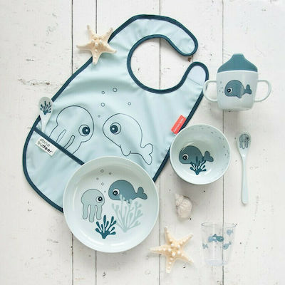 Done by Deer Sea Friends Waterproof Bib Plastic with Hoop & Loop Fastener & Pocket Blue