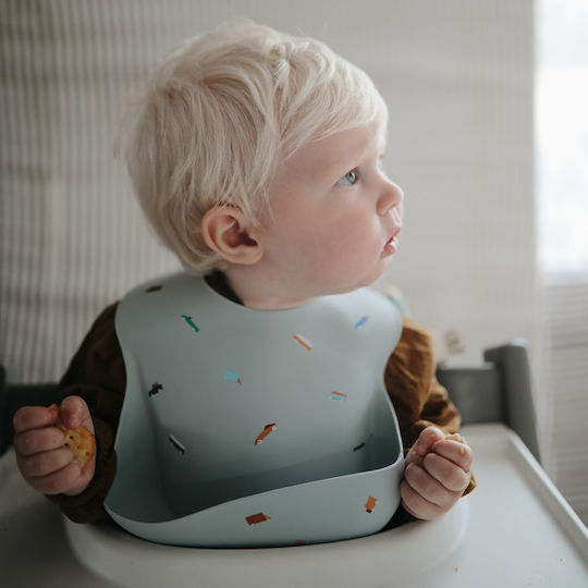 Mushie Shells Smoke Waterproof Silicone Baby Bib with Button with Pocket