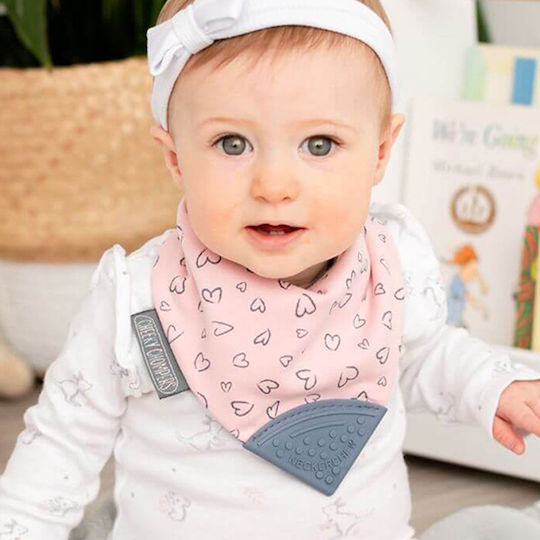 Cheeky Chompers Made with Love Bandana Fabric with Button Pink for 2 m+