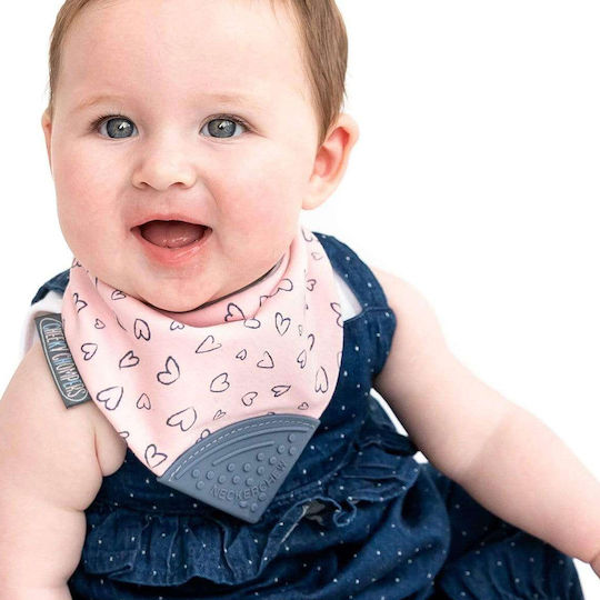 Cheeky Chompers Made with Love Bandana Fabric with Button Pink for 2 m+