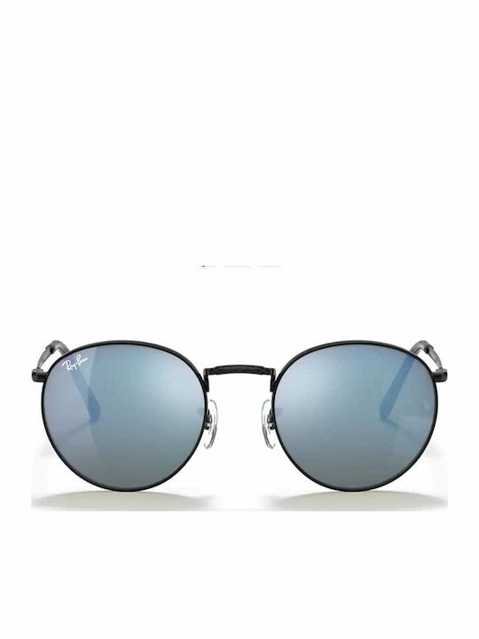 Ray Ban New Round Unisex Sunglasses with Black Metal Frame and Blue Mirror Lens RB3637 002/G1