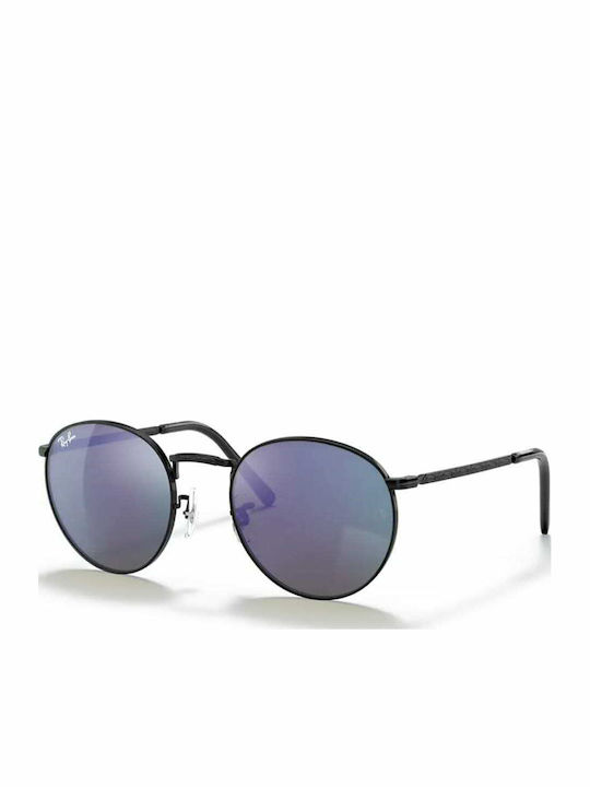 Ray Ban New Round Unisex Sunglasses with Black Metal Frame and Blue Mirror Lens RB3637 002/G1