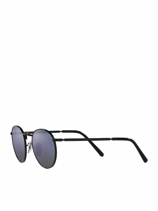 Ray Ban New Round Unisex Sunglasses with Black Metal Frame and Blue Mirror Lens RB3637 002/G1