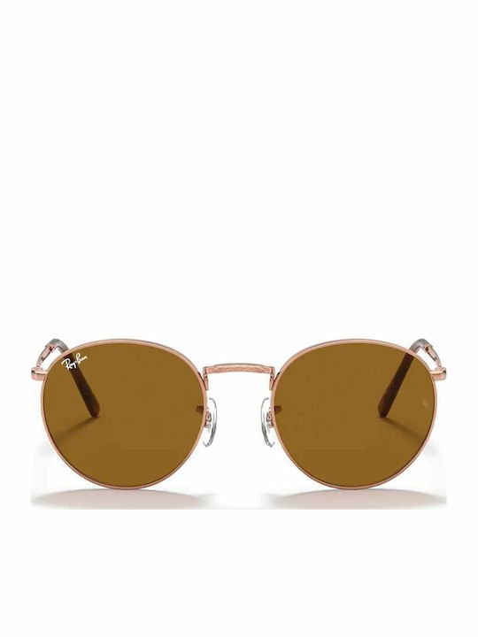 Ray Ban Unisex Sunglasses with Rose Gold Metal Frame and Brown Lens