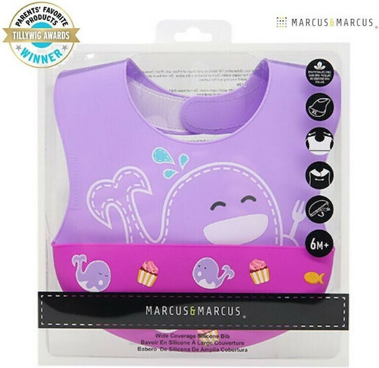 Marcus & Marcus Wide Me Whale Impermeabila Bavetă Silicon cu autocolant & Buzunar Violet
