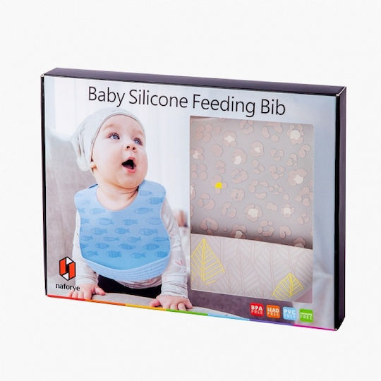 Naforye Leopard Waterproof Bib Silicone with Button & Pocket Gray for 6 m+