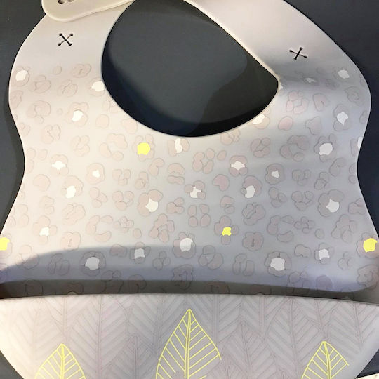 Naforye Leopard Waterproof Bib Silicone with Button & Pocket Gray for 6 m+