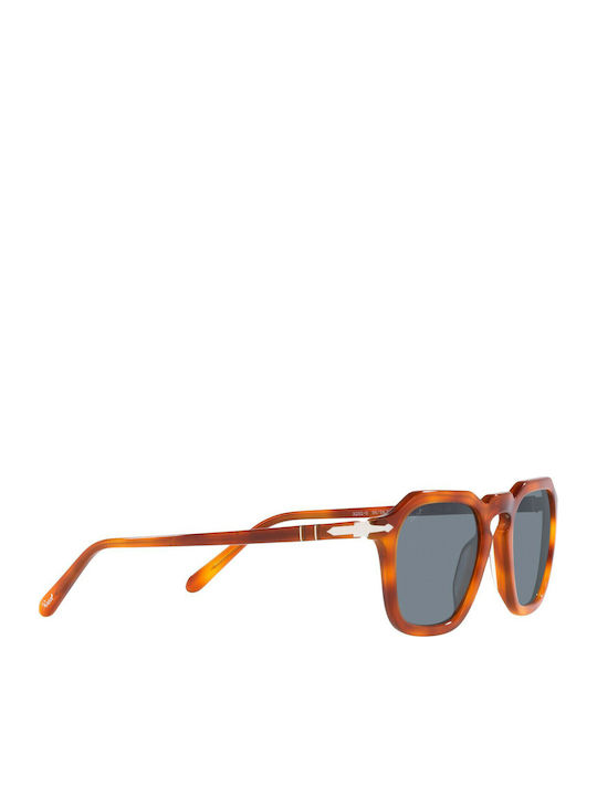 Persol Unisex Sunglasses with Brown Tartaruga Horn-Rimmed Frame and Blue Lenses PO3292S 96/56