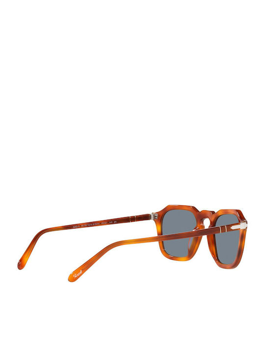 Persol Unisex Sunglasses with Brown Tartaruga Horn-Rimmed Frame and Blue Lenses PO3292S 96/56
