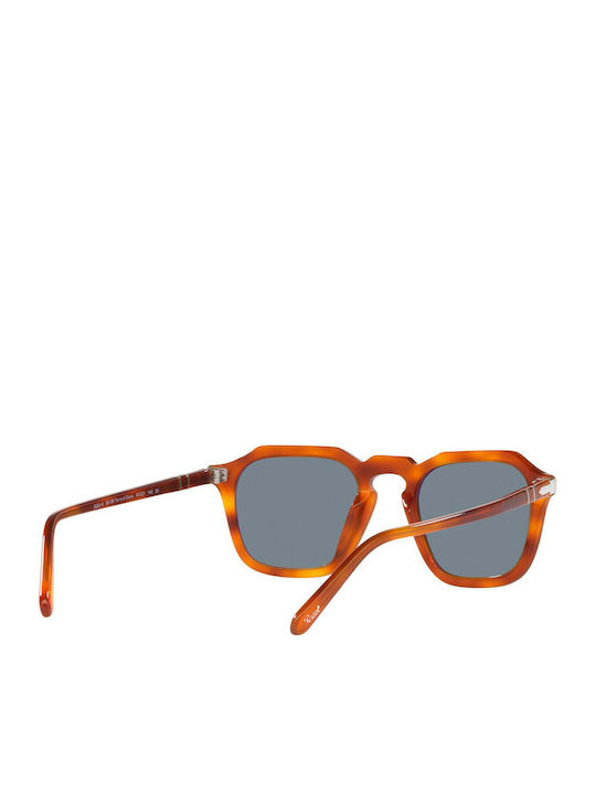 Persol Unisex Sunglasses with Brown Tartaruga Horn-Rimmed Frame and Blue Lenses PO3292S 96/56