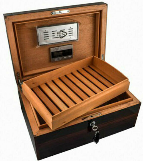 Sikarlan Cigar Humidifier Wood Box for 150 Cigars with Digital Hygrometer 36.7x25x25cm