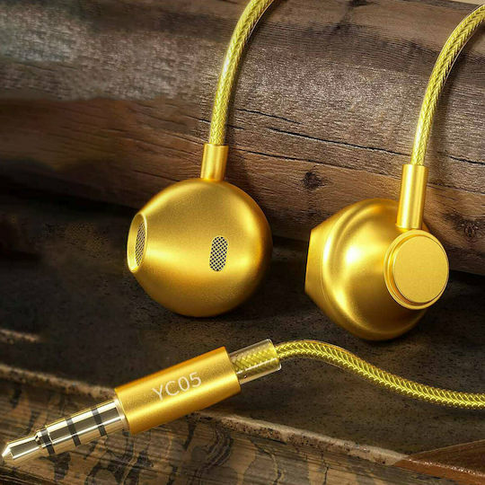 WK YC05 Earbuds Handsfree με Βύσμα 3.5mm Χρυσό