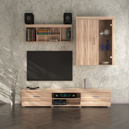 Wohnzimmer TV-Einheit Damis Beige mit Vitrine M237,5xB45xH210cm