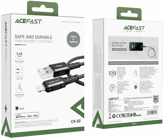 Acefast C4-02 Плетена USB-A към Lightning кабел Черен 1.8м