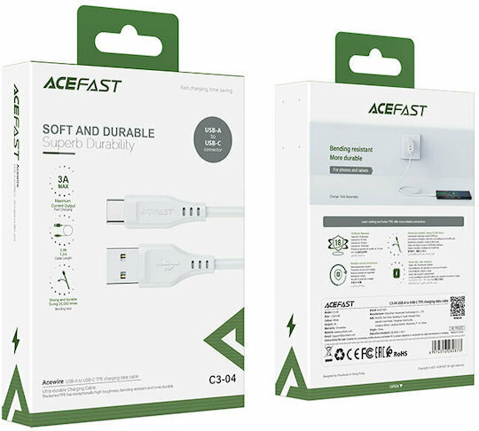 Acefast C3-04 USB 2.0 Cable USB-C male - USB-A 15W White 1.2m
