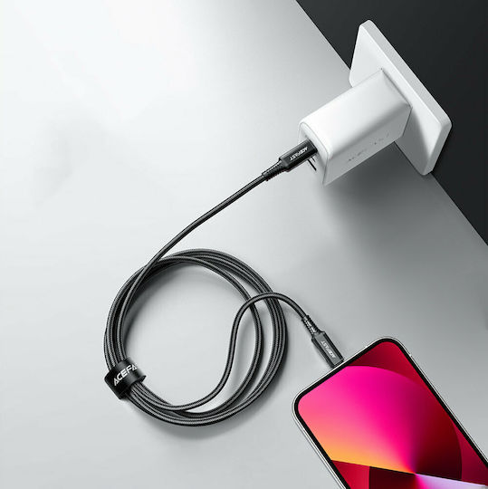 Acefast C4-01 Плетена USB-C към Lightning кабел 30W Черен 1.8м